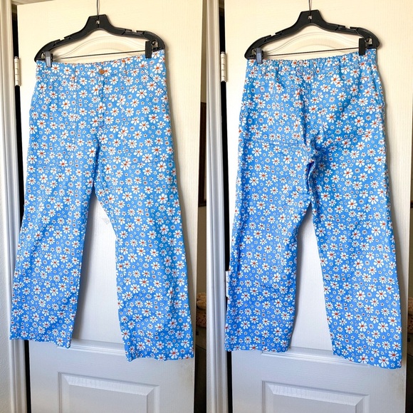 Big Bud Press Lazy Daisy Work Pants Cotton Blue Daisy Print Medium EUC - Picture 2 of 10